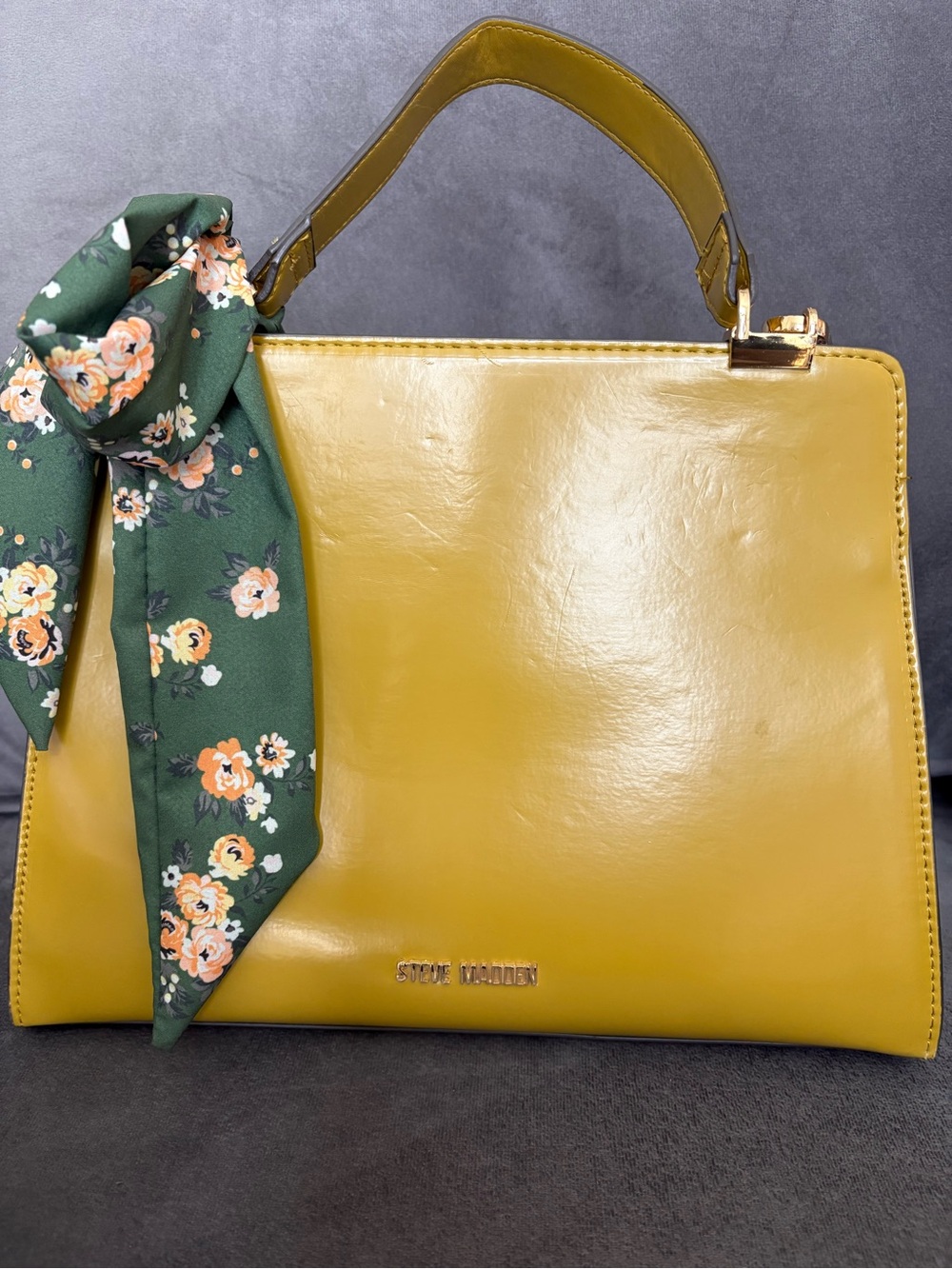 Steve Madden green Leather Top-Handle Satchel with Floral Scarf Accent